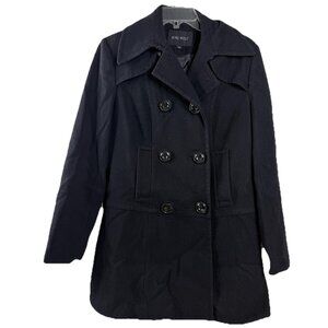 Nine West Women Sz 6 Black Wool Blend Double Breasted Lined Peacoat-see Pics GUC